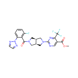 COC(=O)c1cnc(N2C[C@H]3CN(C(=O)c4c(F)cccc4-n4nccn4)C[C@H]3C2)nc1C(F)(F)F ZINC000167110826