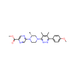 COC(=O)c1cnc(N2CCN(c3nnc(-c4ccc(OC)cc4)c(C)c3C)C[C@H]2C)cn1 ZINC000201144719