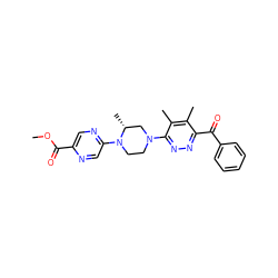 COC(=O)c1cnc(N2CCN(c3nnc(C(=O)c4ccccc4)c(C)c3C)C[C@H]2C)cn1 ZINC000117258469