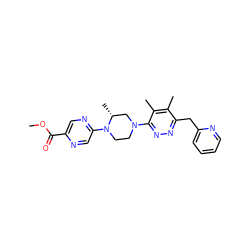 COC(=O)c1cnc(N2CCN(c3nnc(Cc4ccccn4)c(C)c3C)C[C@H]2C)cn1 ZINC000168367815