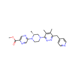 COC(=O)c1cnc(N2CCN(c3nnc(Cc4ccncc4)c(C)c3C)C[C@H]2C)cn1 ZINC000139809613