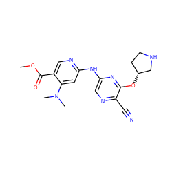 COC(=O)c1cnc(Nc2cnc(C#N)c(O[C@@H]3CCNC3)n2)cc1N(C)C ZINC000095561058