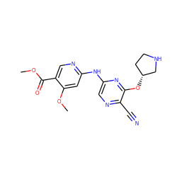 COC(=O)c1cnc(Nc2cnc(C#N)c(O[C@@H]3CCNC3)n2)cc1OC ZINC000095561070