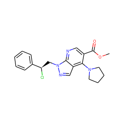 COC(=O)c1cnc2c(cnn2C[C@@H](Cl)c2ccccc2)c1N1CCCC1 ZINC000013675416