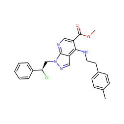 COC(=O)c1cnc2c(cnn2C[C@@H](Cl)c2ccccc2)c1NCCc1ccc(C)cc1 ZINC000013675433
