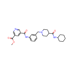 COC(=O)c1cncc(C(=O)Nc2cccc(CN3CCC(C(=O)NC4CCCCC4)CC3)c2)c1 ZINC001772641220