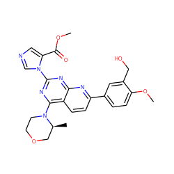 COC(=O)c1cncn1-c1nc(N2CCOC[C@@H]2C)c2ccc(-c3ccc(OC)c(CO)c3)nc2n1 ZINC000138698776