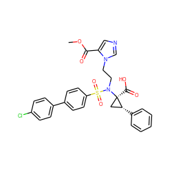 COC(=O)c1cncn1CCN([C@]1(C(=O)O)C[C@H]1c1ccccc1)S(=O)(=O)c1ccc(-c2ccc(Cl)cc2)cc1 ZINC000044386432