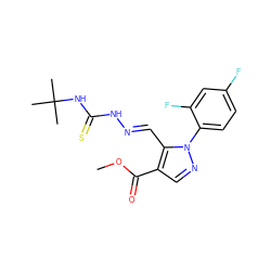 COC(=O)c1cnn(-c2ccc(F)cc2F)c1/C=N/NC(=S)NC(C)(C)C ZINC000013657220