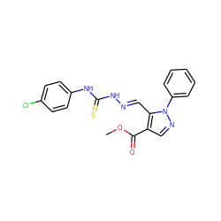 COC(=O)c1cnn(-c2ccccc2)c1/C=N/NC(=S)Nc1ccc(Cl)cc1 ZINC000013657214