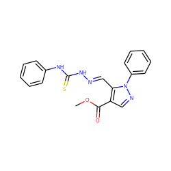 COC(=O)c1cnn(-c2ccccc2)c1/C=N/NC(=S)Nc1ccccc1 ZINC000013657212