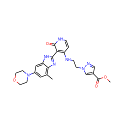 COC(=O)c1cnn(CCNc2cc[nH]c(=O)c2-c2nc3c(C)cc(N4CCOCC4)cc3[nH]2)c1 ZINC000029040939