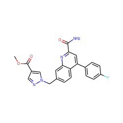 COC(=O)c1cnn(Cc2ccc3c(-c4ccc(F)cc4)cc(C(N)=O)nc3c2)c1 ZINC000205637194