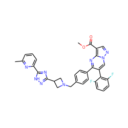COC(=O)c1cnn2cc(-c3c(F)cccc3F)c(-c3ccc(CN4CC(c5n[nH]c(-c6cccc(C)n6)n5)C4)cc3)nc12 ZINC000167899761