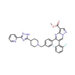 COC(=O)c1cnn2cc(-c3c(F)cccc3F)c(-c3ccc(CN4CCC(c5nc(-c6ccccn6)n[nH]5)CC4)cc3)nc12 ZINC000143027287