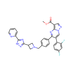 COC(=O)c1cnn2cc(-c3ccc(F)cc3F)c(-c3ccc(CN4CC(c5n[nH]c(-c6ccccn6)n5)C4)cc3)nc12 ZINC000166619579