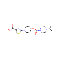 COC(=O)c1csc(N2CCC(OC(=O)N3CCN(C(C)C)CC3)CC2)n1 ZINC000207233964