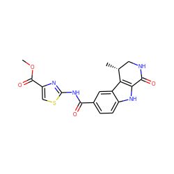 COC(=O)c1csc(NC(=O)c2ccc3[nH]c4c(c3c2)[C@H](C)CNC4=O)n1 ZINC000028902248