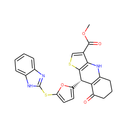 COC(=O)c1csc2c1NC1=C(C(=O)CCC1)[C@@H]2c1ccc(Sc2nc3ccccc3[nH]2)o1 ZINC000299855640