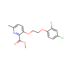 COC(=O)c1nc(C)ccc1OCCOc1ccc(Cl)cc1Cl ZINC000073220945