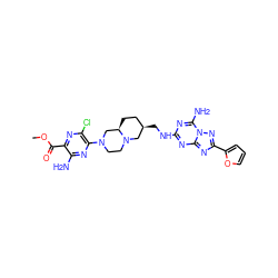 COC(=O)c1nc(Cl)c(N2CCN3C[C@H](CNc4nc(N)n5nc(-c6ccco6)nc5n4)CC[C@@H]3C2)nc1N ZINC000028634932