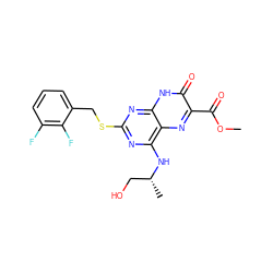 COC(=O)c1nc2c(N[C@H](C)CO)nc(SCc3cccc(F)c3F)nc2[nH]c1=O ZINC000029128404