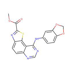 COC(=O)c1nc2ccc3ncnc(Nc4ccc5c(c4)OCO5)c3c2s1 ZINC000206014671