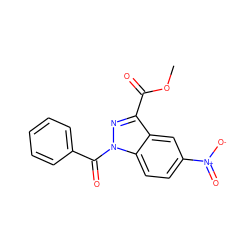 COC(=O)c1nn(C(=O)c2ccccc2)c2ccc([N+](=O)[O-])cc12 ZINC000096273861