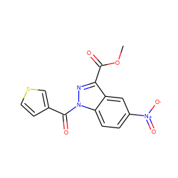 COC(=O)c1nn(C(=O)c2ccsc2)c2ccc([N+](=O)[O-])cc12 ZINC000096273892