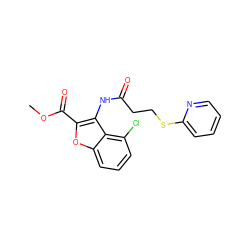 COC(=O)c1oc2cccc(Cl)c2c1NC(=O)CCSc1ccccn1 ZINC000059255775