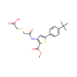 COC(=O)c1sc(-c2ccc(C(C)(C)C)cc2)cc1NC(=O)CSCC(=O)O ZINC000001029731