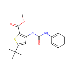 COC(=O)c1sc(C(C)(C)C)cc1NC(=O)Nc1ccccc1 ZINC000000081631