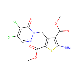 COC(=O)c1sc(N)c(C(=O)OC)c1Cn1ncc(Cl)c(Cl)c1=O ZINC000006786037