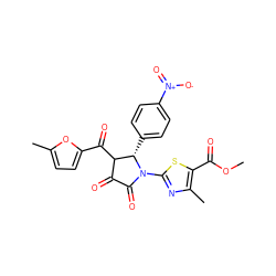 COC(=O)c1sc(N2C(=O)C(=O)C(C(=O)c3ccc(C)o3)[C@@H]2c2ccc([N+](=O)[O-])cc2)nc1C ZINC000008836887