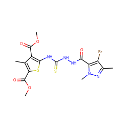 COC(=O)c1sc(NC(=S)NNC(=O)c2c(Br)c(C)nn2C)c(C(=O)OC)c1C ZINC000002851655