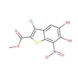 COC(=O)c1sc2c([N+](=O)[O-])c(O)c(O)cc2c1Cl ZINC000049112351