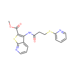 COC(=O)c1sc2ncccc2c1NC(=O)CCSc1ccccn1 ZINC000059256250