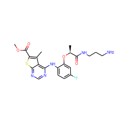 COC(=O)c1sc2ncnc(Nc3ccc(F)cc3O[C@@H](C)C(=O)NCCCN)c2c1C ZINC000118817053