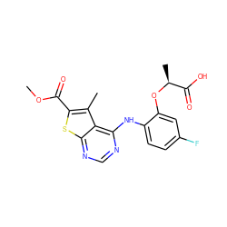 COC(=O)c1sc2ncnc(Nc3ccc(F)cc3O[C@@H](C)C(=O)O)c2c1C ZINC000118736763