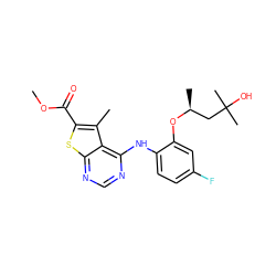 COC(=O)c1sc2ncnc(Nc3ccc(F)cc3O[C@@H](C)CC(C)(C)O)c2c1C ZINC000118739706