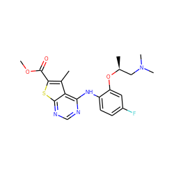 COC(=O)c1sc2ncnc(Nc3ccc(F)cc3O[C@@H](C)CN(C)C)c2c1C ZINC000169708353