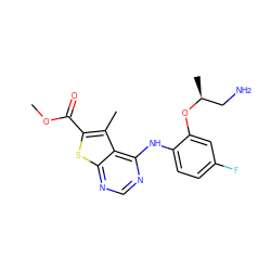 COC(=O)c1sc2ncnc(Nc3ccc(F)cc3O[C@@H](C)CN)c2c1C ZINC000118736726