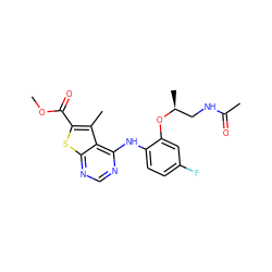 COC(=O)c1sc2ncnc(Nc3ccc(F)cc3O[C@@H](C)CNC(C)=O)c2c1C ZINC000118821910