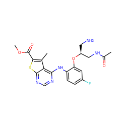 COC(=O)c1sc2ncnc(Nc3ccc(F)cc3O[C@@H](CN)CNC(C)=O)c2c1C ZINC000118821733