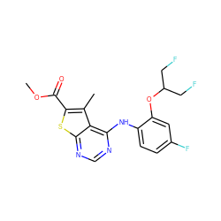 COC(=O)c1sc2ncnc(Nc3ccc(F)cc3OC(CF)CF)c2c1C ZINC000118737854