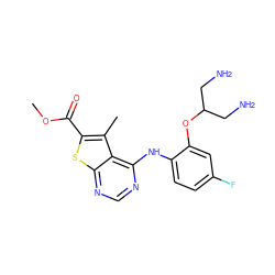 COC(=O)c1sc2ncnc(Nc3ccc(F)cc3OC(CN)CN)c2c1C ZINC000118737608