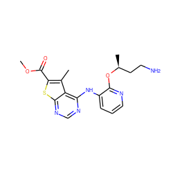 COC(=O)c1sc2ncnc(Nc3cccnc3O[C@@H](C)CCN)c2c1C ZINC000169708359