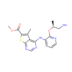 COC(=O)c1sc2ncnc(Nc3cccnc3O[C@@H](C)CN)c2c1C ZINC000118816831