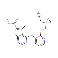 COC(=O)c1sc2ncnc(Nc3cccnc3OCC3(CC#N)CC3)c2c1C ZINC000118737701