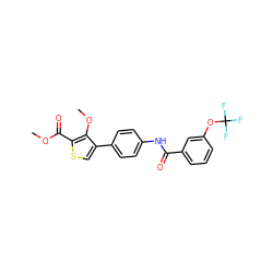 COC(=O)c1scc(-c2ccc(NC(=O)c3cccc(OC(F)(F)F)c3)cc2)c1OC ZINC001772622829